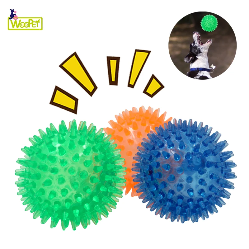 

Colorful Soft Stimulating TPR Pet Toys Kitten Chew Supplies Playing Squeaking Voice Activated Dog Spike Ball toys