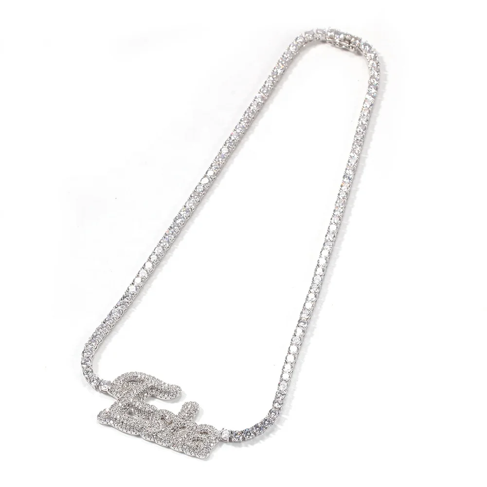 

Custom Name Initial Hip Hop Silver Gold Plated Choker Moissanite Diamond Cuban Link Chain Clavicle Necklace