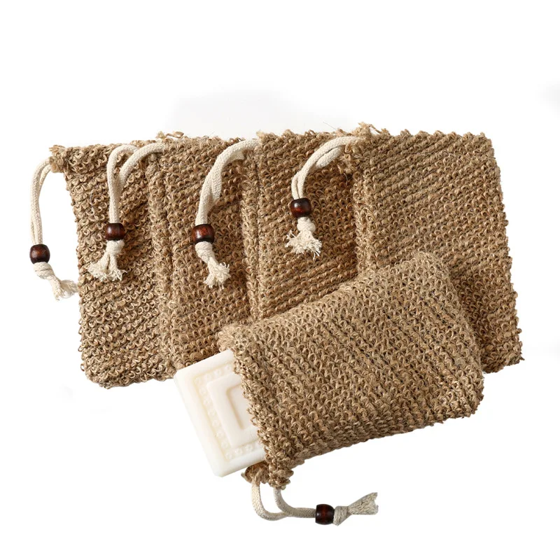 

Plant Based Natural Linen Soap Saver Handmade Sisal Soap Bag Bubble Foam Net Pouch Exfoliating Ramie Mesh Soap Bag