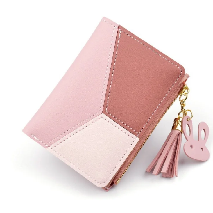 

New Korean 3-Color Stitching All-match Tassel Women Leather Card Holder ladies Wallet for women fashionable