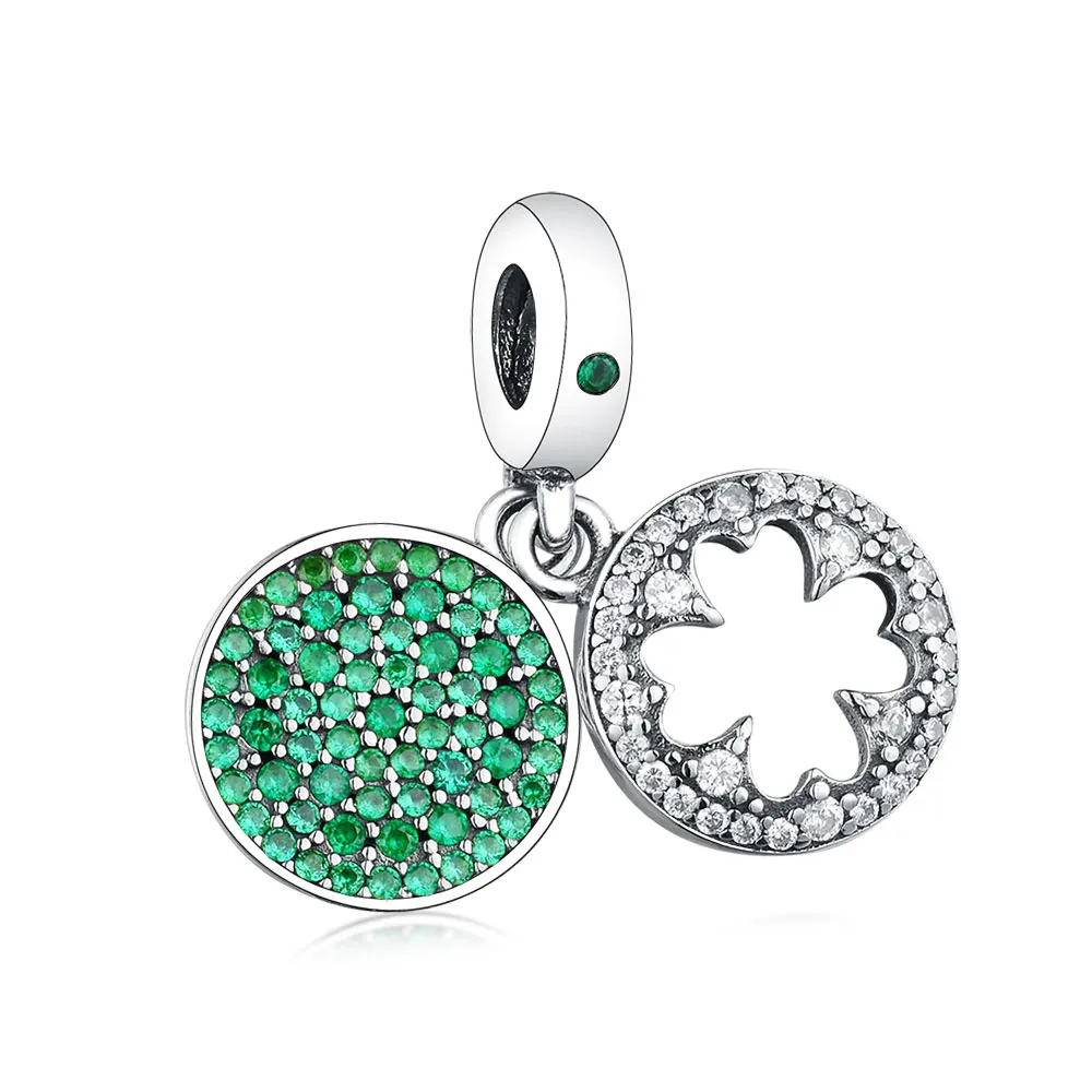 

New 925 Sterling Silver Dazzling Green Zircon Clover Pendant Beads Charms Fit Original Pandora Bracelet Jewelry
