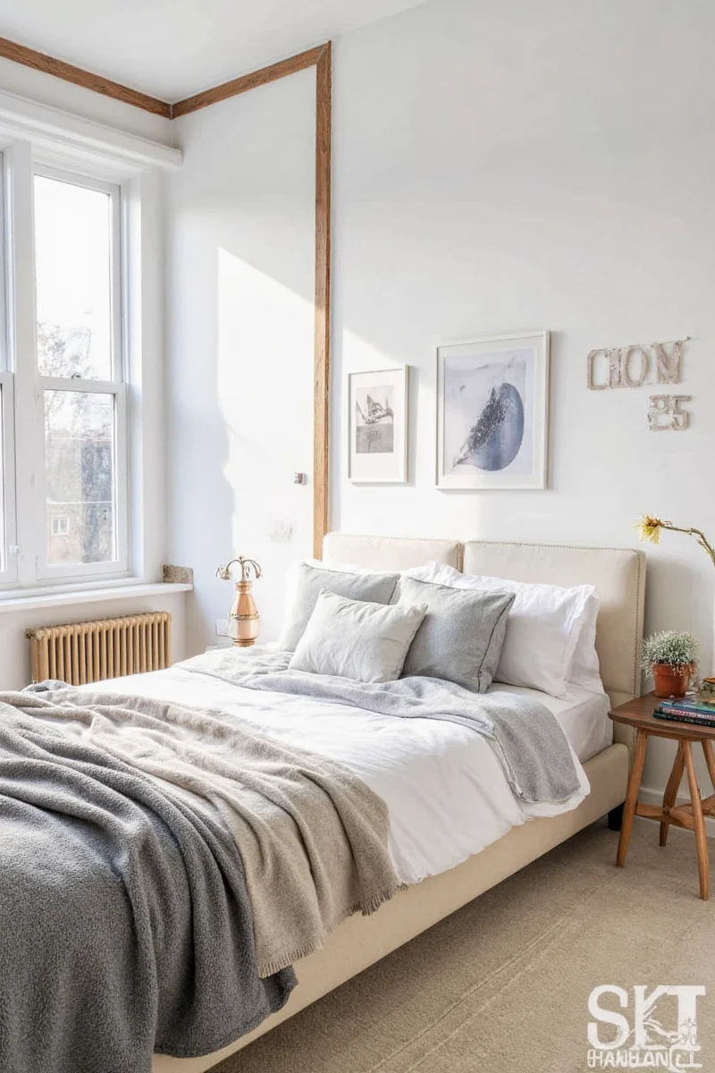 Bedroom with hidden charging station and tidy cables