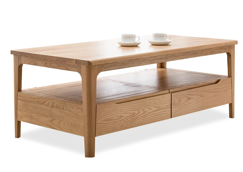 product-Morden HOT SALE custom high quality natural solid wooden tea coffee table with 2 drawers for