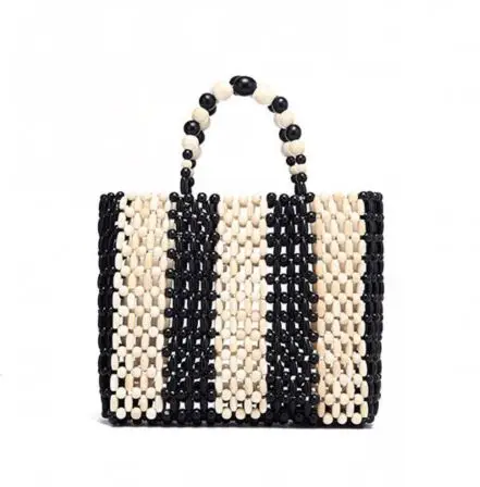 

Factory 2020 Online Vintage Natural Fiber Wooden Bead Tote Beach Bag