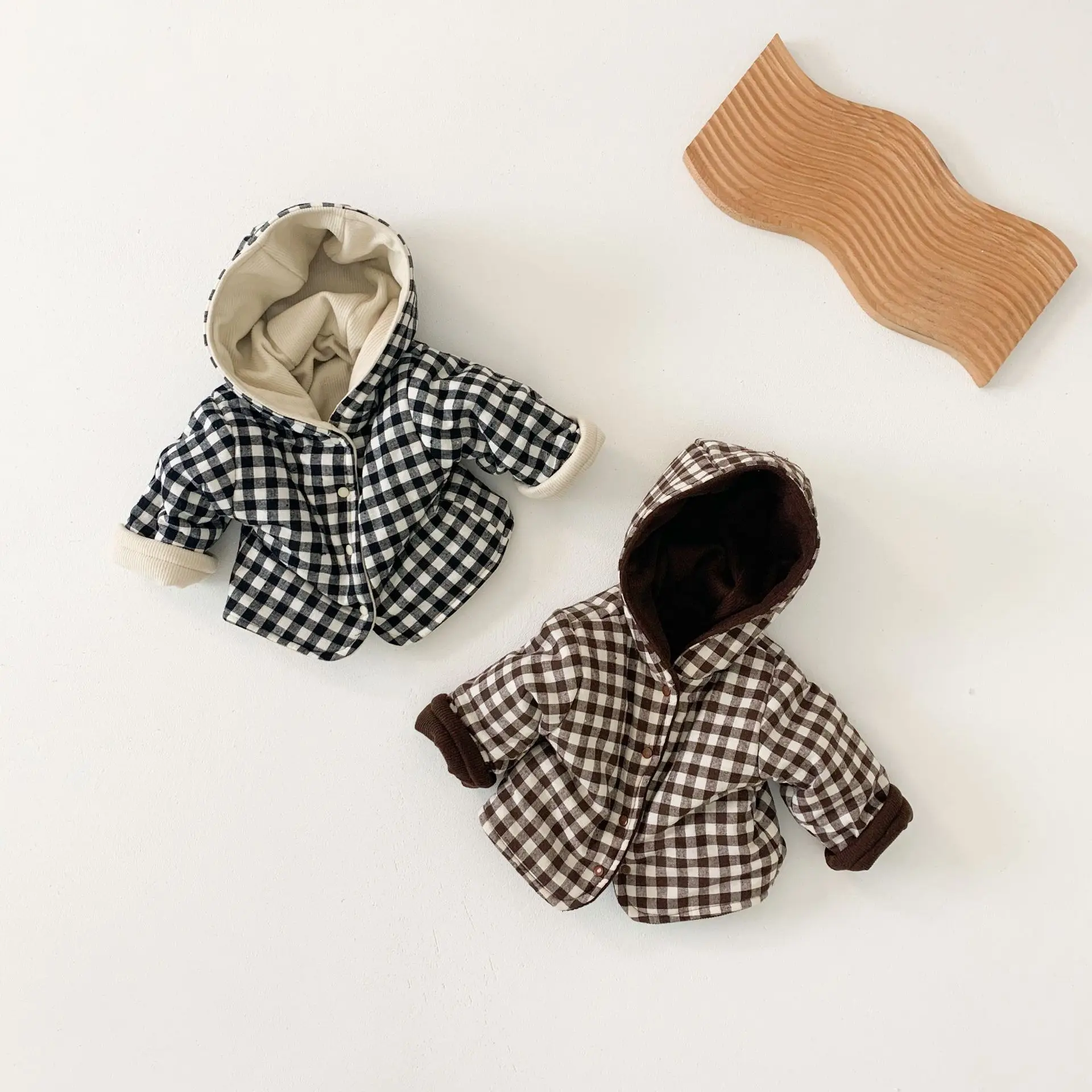 

New arrivals baby winter coat clothing plaid+plain two sides newborn baby wear hoodie toddler shirts clothes, Accept customized color