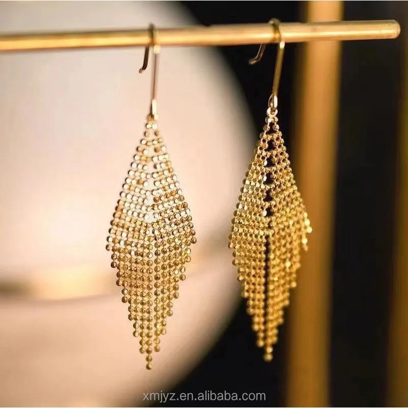 

Certified 18K Gold Tassel Rhombus Leaves Ear Hook Au750 Colored Gold Earrings Simple Female Shell High-End