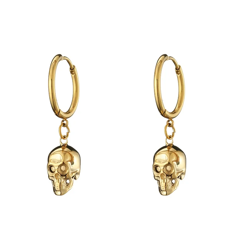 

Hot Selling Factory Supply Punk Skull Pendant Womens Gold Plated Hip Hop Hoop Earrings