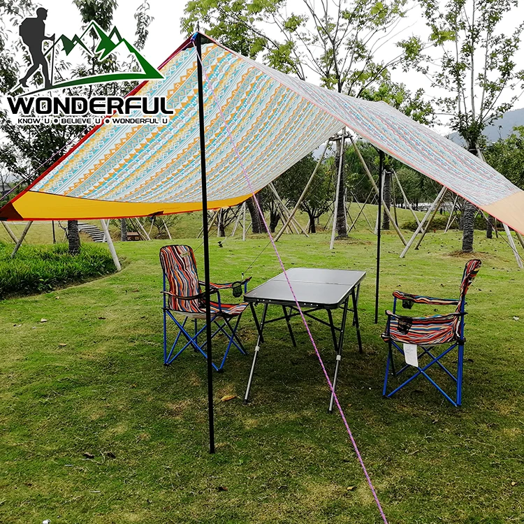 

Outdoor Waterproof Sunshade 4 6 Person Polyester UV Protection Camping Canopy Awning Tent With Steel Pole