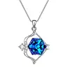 925 Sterling Silver Square Zodiac 12 Sign Pendant Necklace Blue Made Crystals Sagittarius