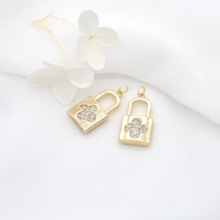 

Dainty Padlock Charm in 14K Gold Plated Cubic Clover Lock Charm for Earring Bracelet Necklace