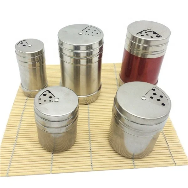 

promotion gift Stainless Steel spice jars wholesale and salt pepper shaker, Silver, red, green, gold