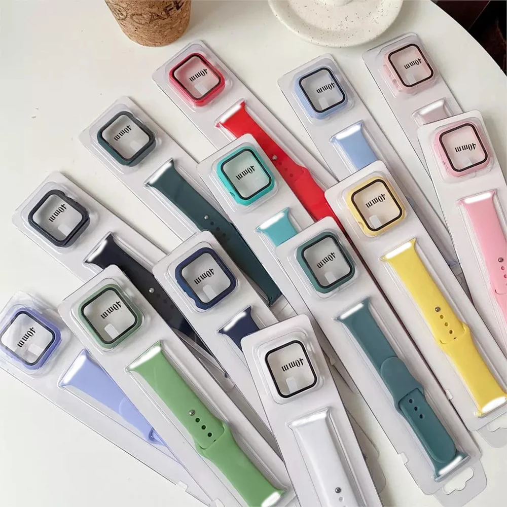 

Sport Soft Silicone Strap Case Set For Apple Watch Band 44 45 42 40 38 41 Mm For Iwatch Se Series 7 6 Bracelet Wristband Correa