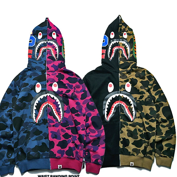 

2021 Wholesale Full Zipper Men's Splicing Camouflage Bape Hoodie for men women