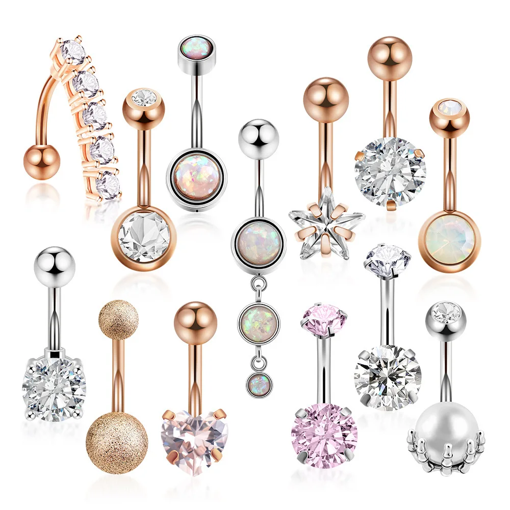 

Gaby new design stainless steel navel sexy belly rings star belly shiny belly button ring wholesale body jewelry, Silver pink black