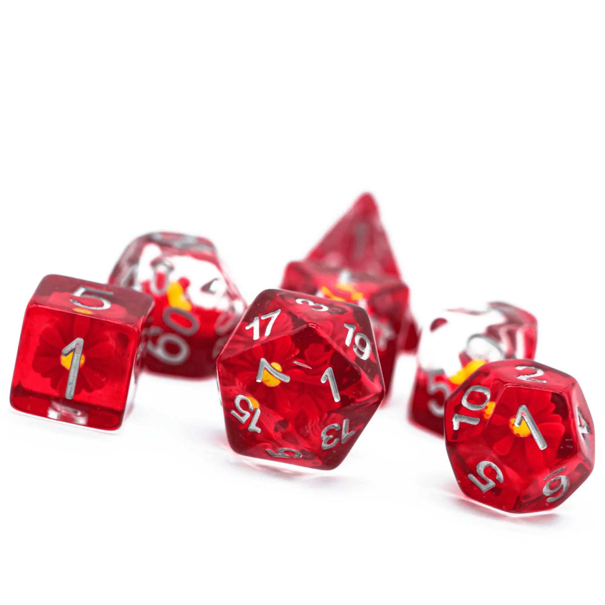 

Udixi Polyhedral DND RPG Dungeons and Dragons Resin Dice With Resin Flower Red