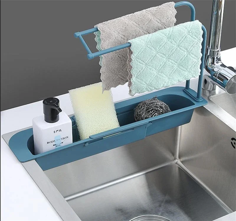 

Hot Selling Multi Function Kitchen Sinks Draining Shelf Adjustable Sponge Storage Racks Plastic Sink Holder Kitchen Organizer, White/gray/pink/blue