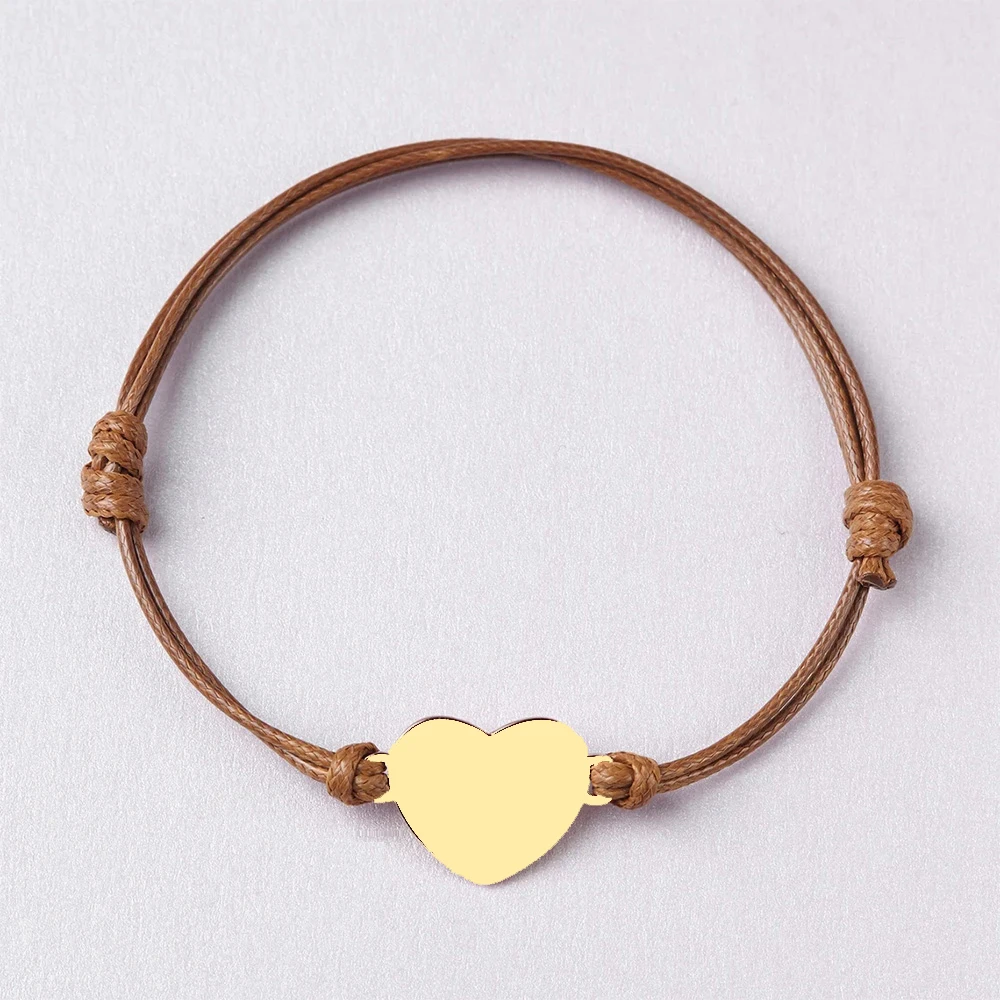 Engraving Custom Name Bracelet Stainless Steel Engraved Personalized Adjustable Date of Birth Women String Rope Heart Bracelet