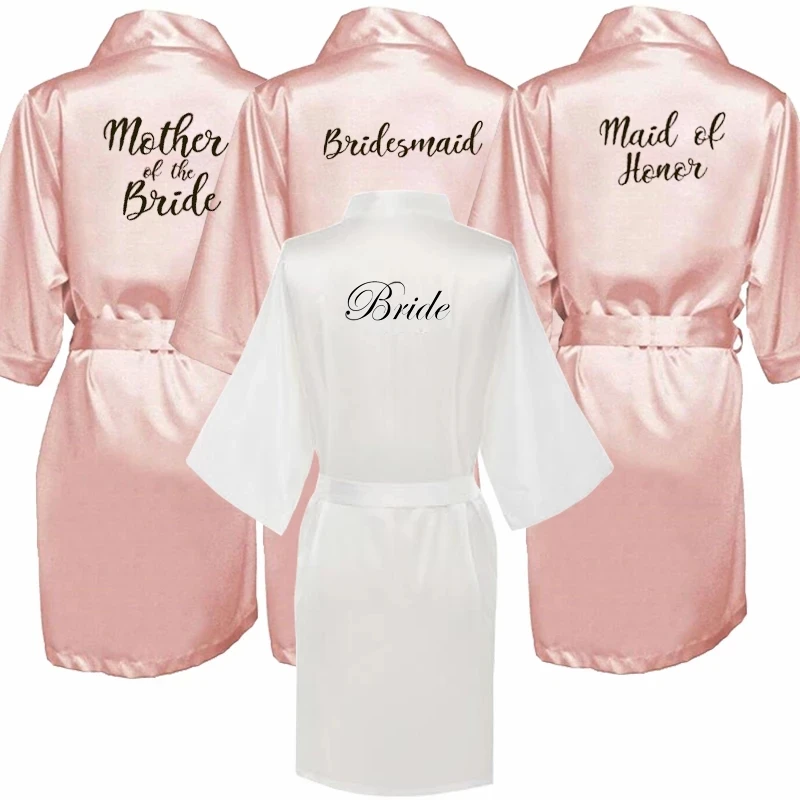 

new bride bridesmaid robe with white black letters mother sister of the bride wedding gift bathrobe kimono satin robes