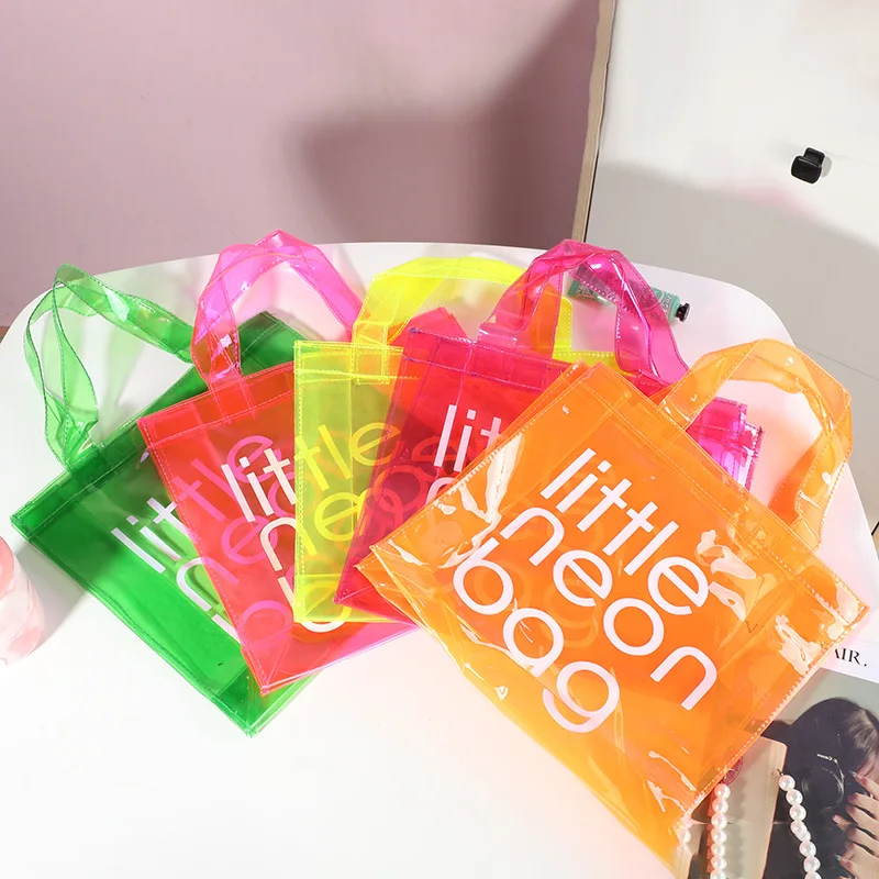 

Ladies Summer 2022 New Stylish Custom Neon Pvc Transparent Clear Women'S Tote Plastic Handbags Translucent Beach Jelly Bag, Multi color