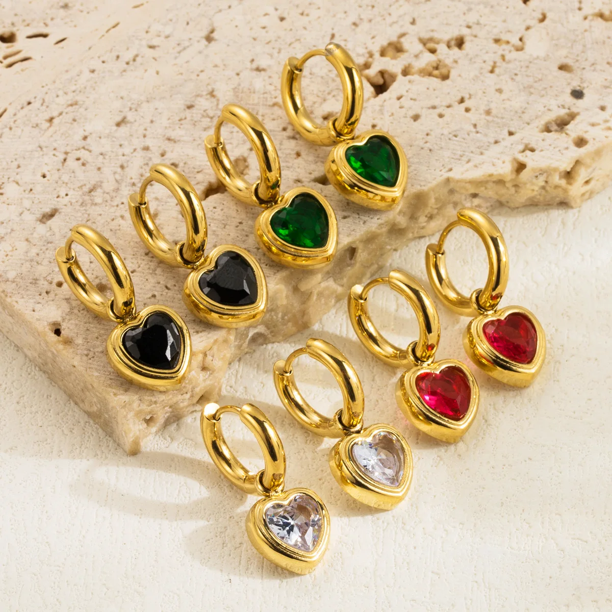 

Valentine's Day Gift Jewelry Shining Zircon Heart Drop Earring 18K Gold Plated Titanium Steel Earrings For Girls