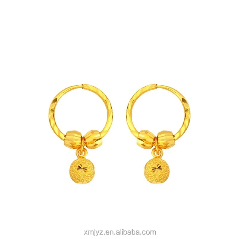 

Vietnam Sand Gold Round Bead Earrings Brass Gold Plated Transfer Beads Sand Face Gold Beads Fashion Women's Earrings Accessories