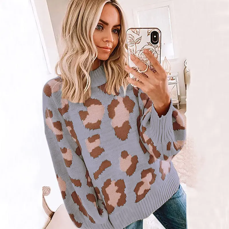 

Autumn and winter style raised point long sleeve solid color sweater women's loose Pullover casual bottoming shirt