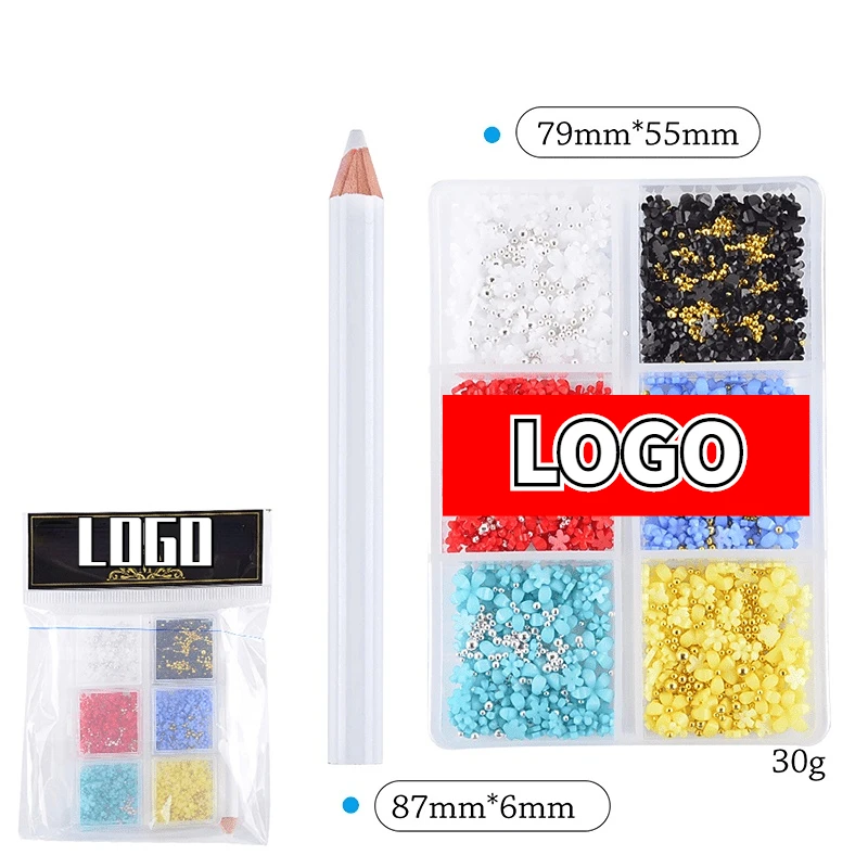 

Customizable logo 3D boxed Candy Color Resin Flower Mix Nail Charms Accessory Kit Nail Art Decoration, As shown