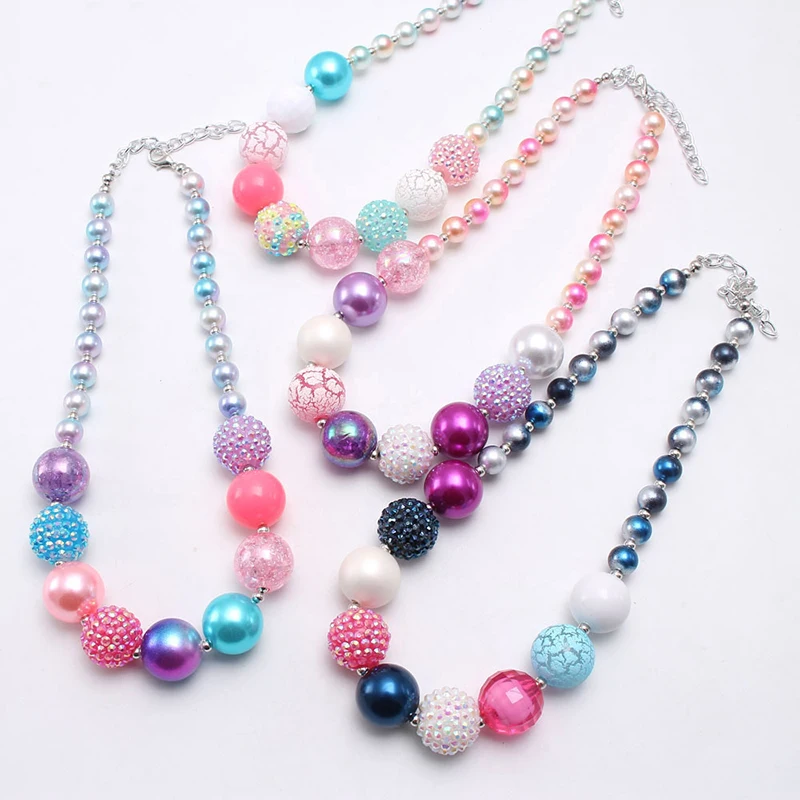 

Hot sale mermaid charming colorful chunky rhinestone beaded infant baby necklace, As picture show