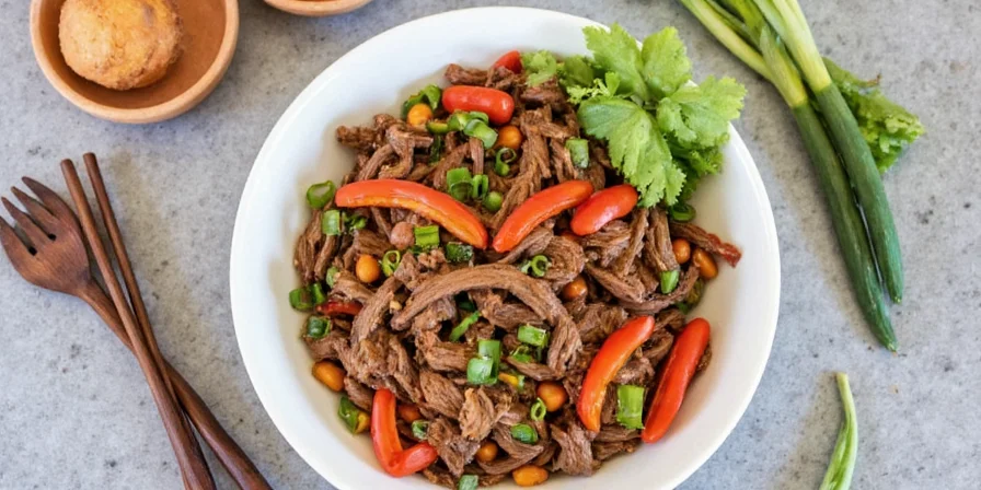 Final plated Thai spicy beef salad ready to eat