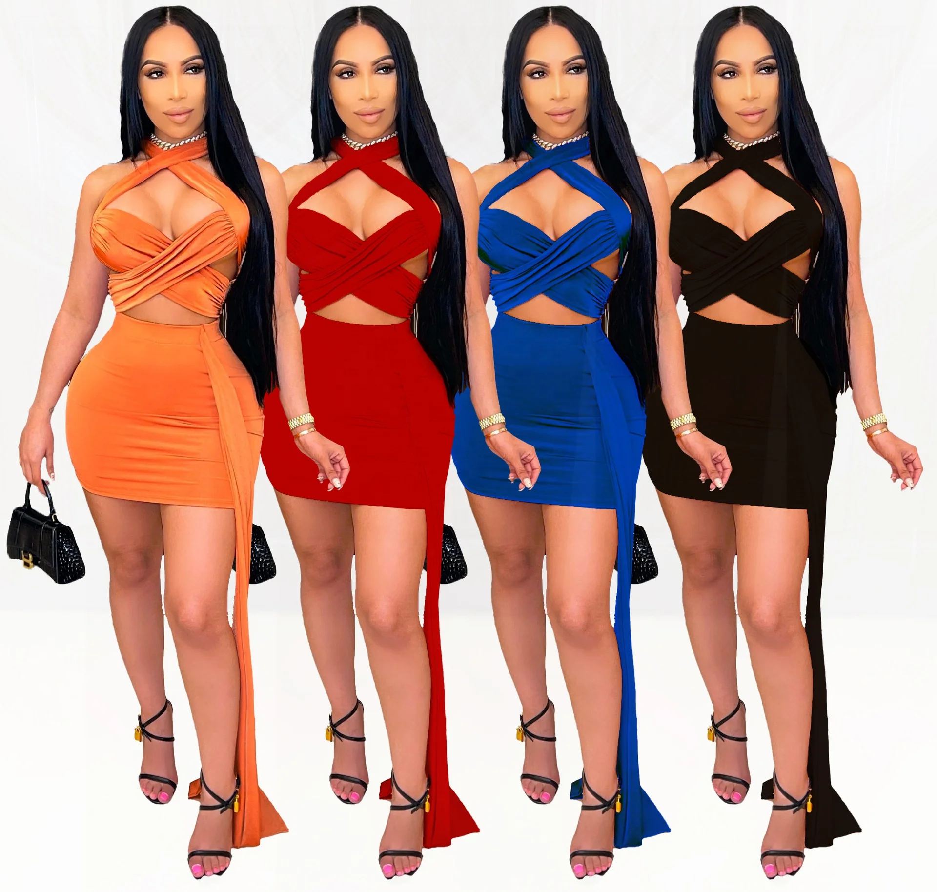 

MT94-5237 2021 Women Summer Maxi Dresses Women Pastel Lady Elegant Two Piece Dress Set Ladies Sexy Skirt With Tank Top