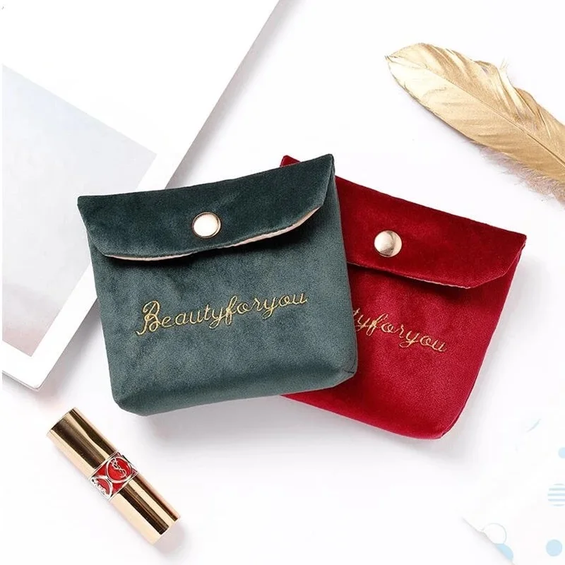 

Women Velvet Soft Small Cosmetic Bag Hasp Girl Lipstick Bag Sanitary Pads Organizer Pouch Travel Makeup Bags Mini Beauty Case, Red,grey,brown