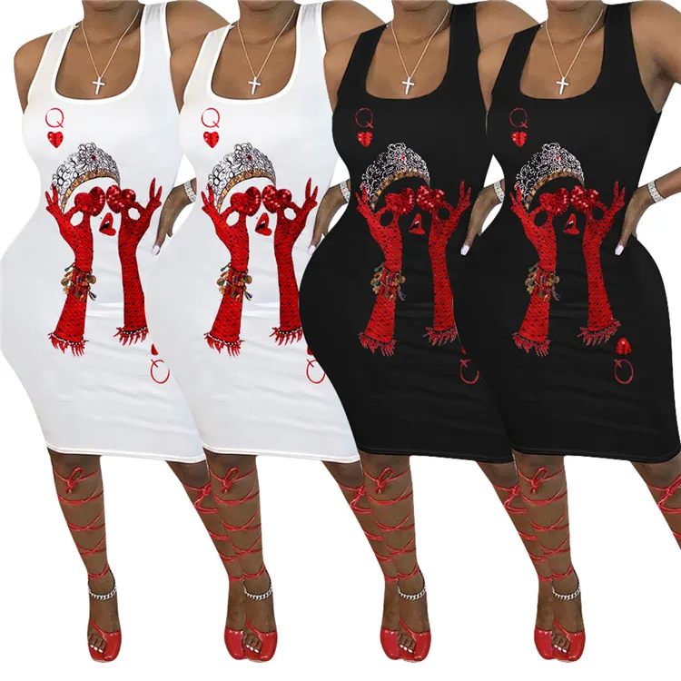 

Hot models Fashion poker printing suspender bodycon dress sexy women halter