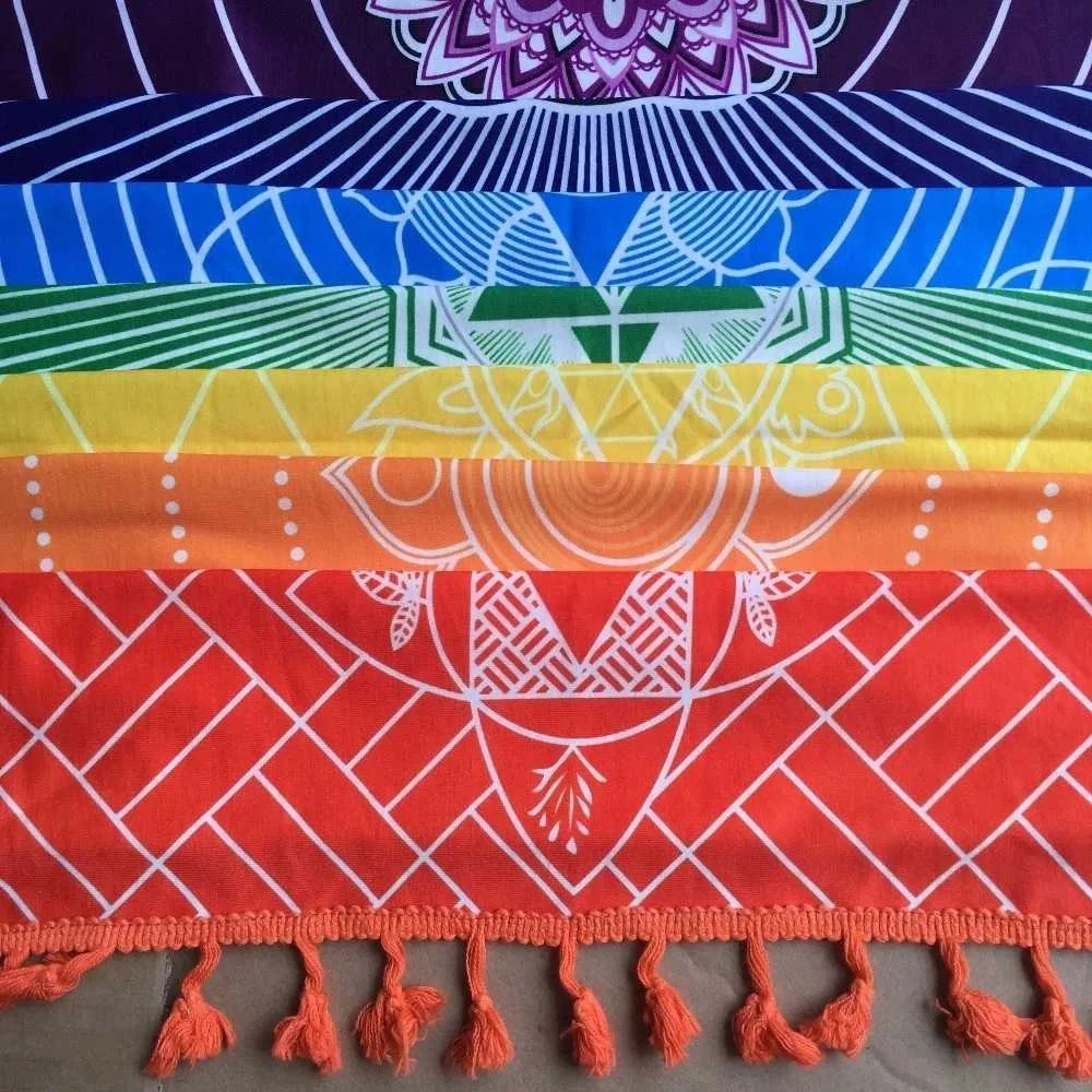 

Better Quality Made Of Cotton Bohemia India Mandala Blanket 7 Chakra Rainbow Stripes Tapestry Beach Throw Towel Yoga Mat