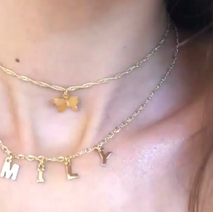 

jialin jewelry hip hop women star real gold plated choker ins stainless steel butterfly adjustable chain necklace