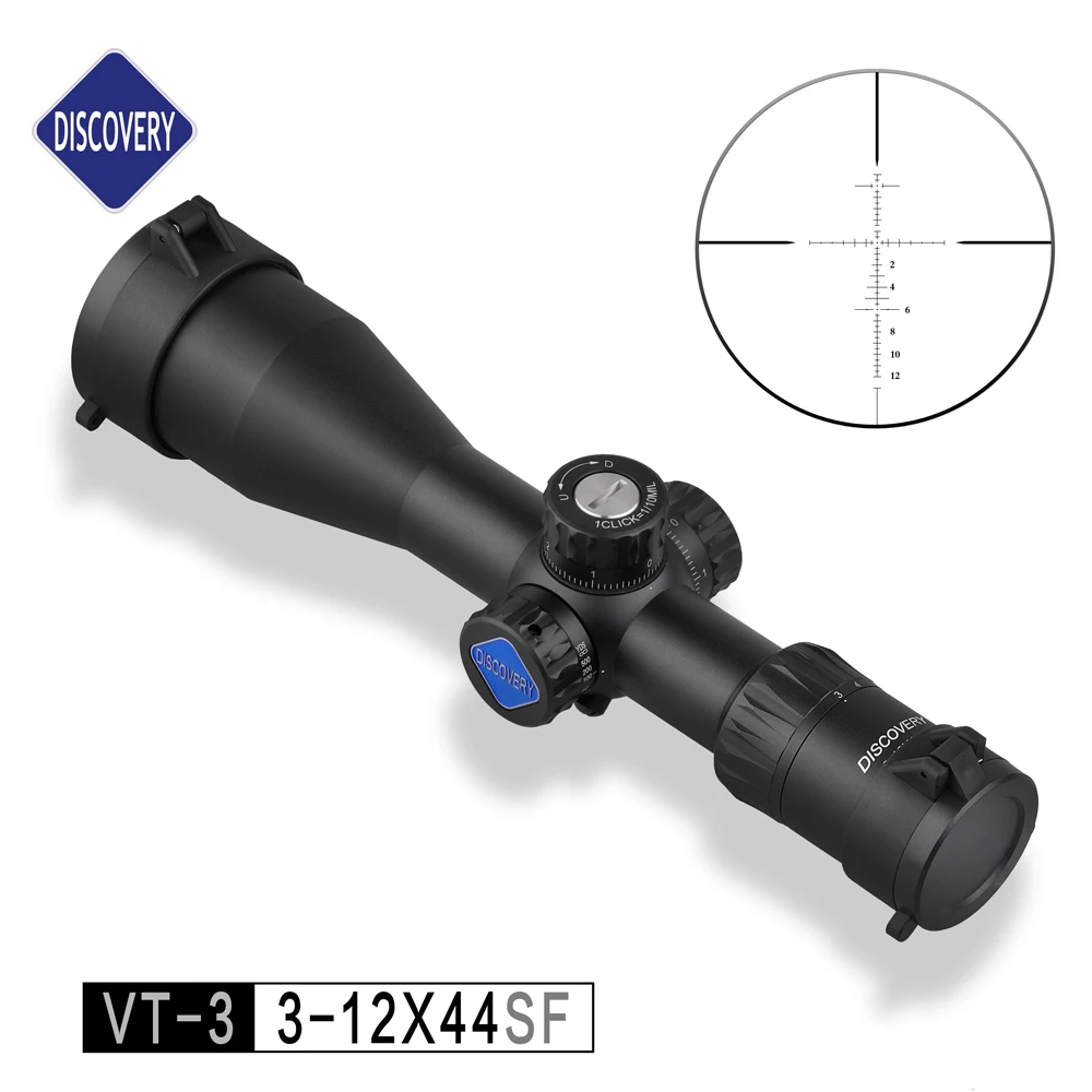 

Discovery Scope, VT-3 3-12X44SF, Second Focal Plan, 30mm Tube Dia, LR Reticle, W/ Honeycomb cover