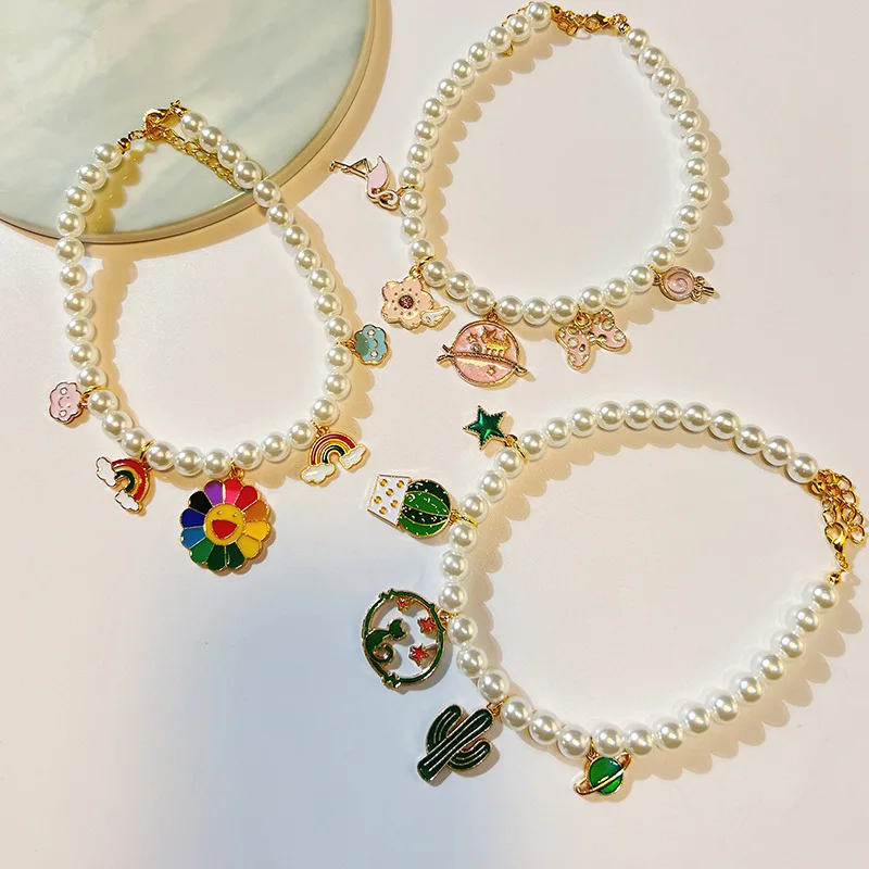 

2023 Pet Jewelry Necklace Cute Small Animal Cat Pearl Necklace Small Dog Necklace Pendant