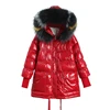 Red Shiny Warm Down Jacket with Fox Fur for Ladies in Winter
