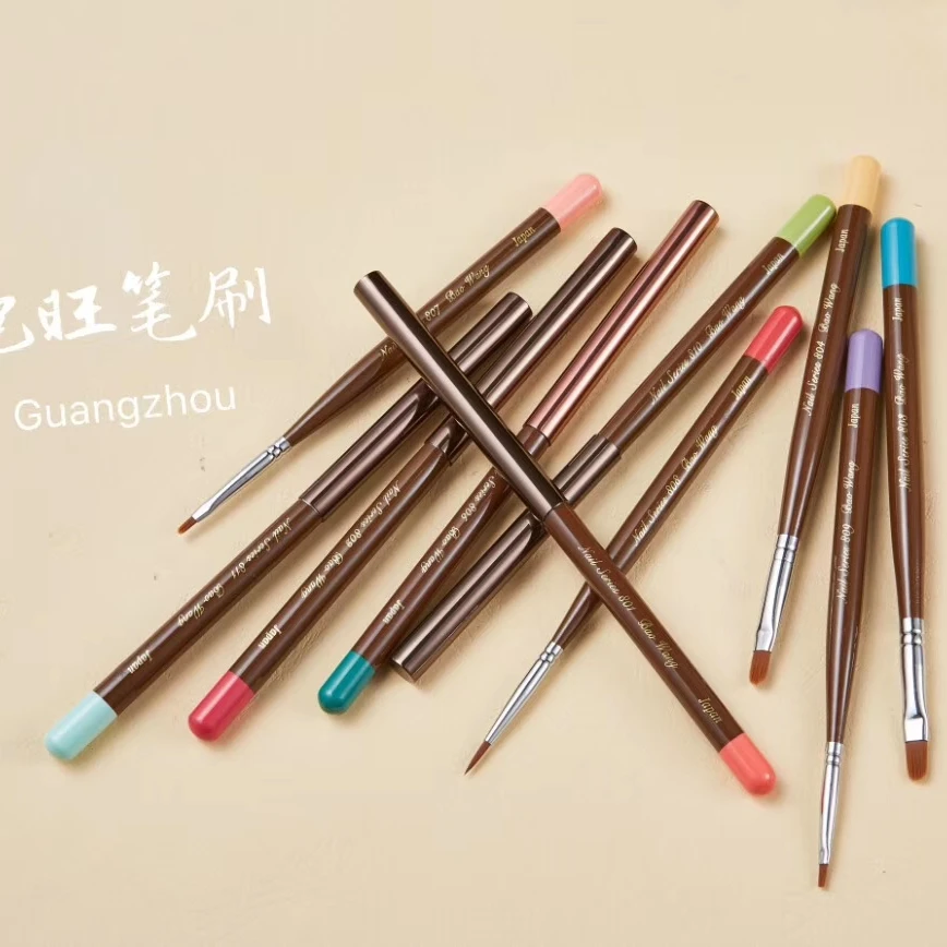 

Baowang High Quality Wooden Handle Synthetic Hair Nail Art Brush Set for Nail Painting