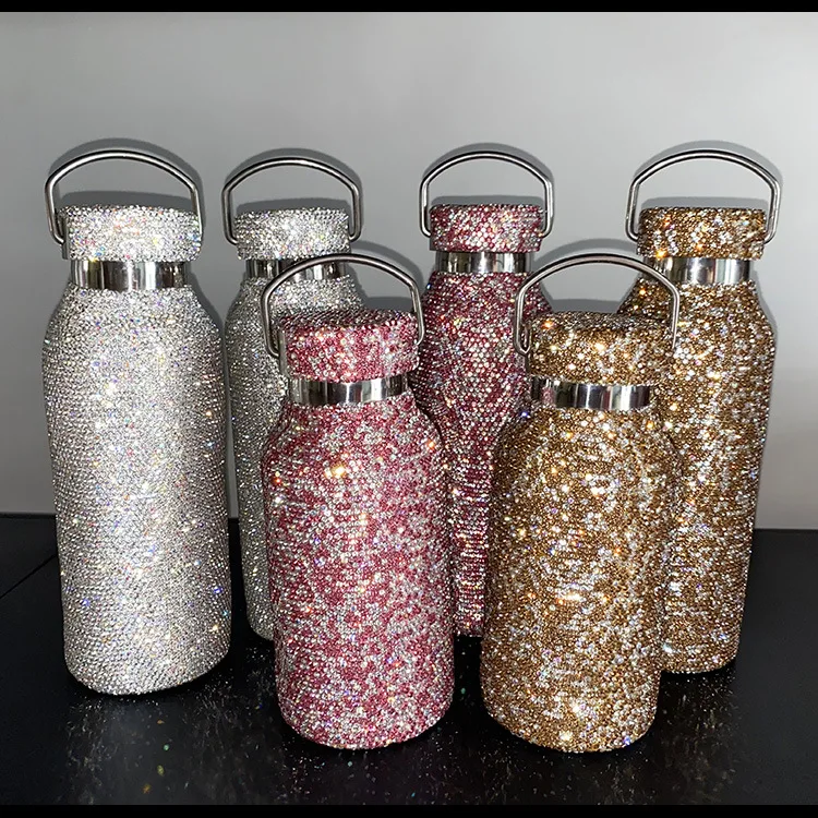 

Stainless Steel High End Celebrity Vacuum Insulated Sparkling Tumbler Diamond Rhinestone Bottle Party Bling Diamond Water Bottle, Customized color