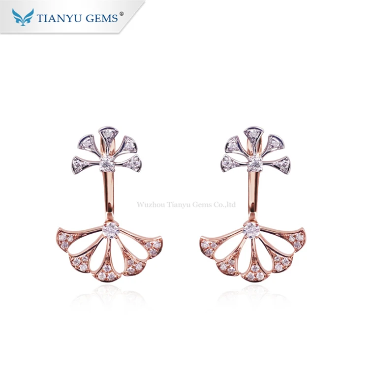 

Tianyu Gems Gold Jewelry Earring DEF White Moissanite 14K Rose And White Gold Ladies Drop Flower Earring