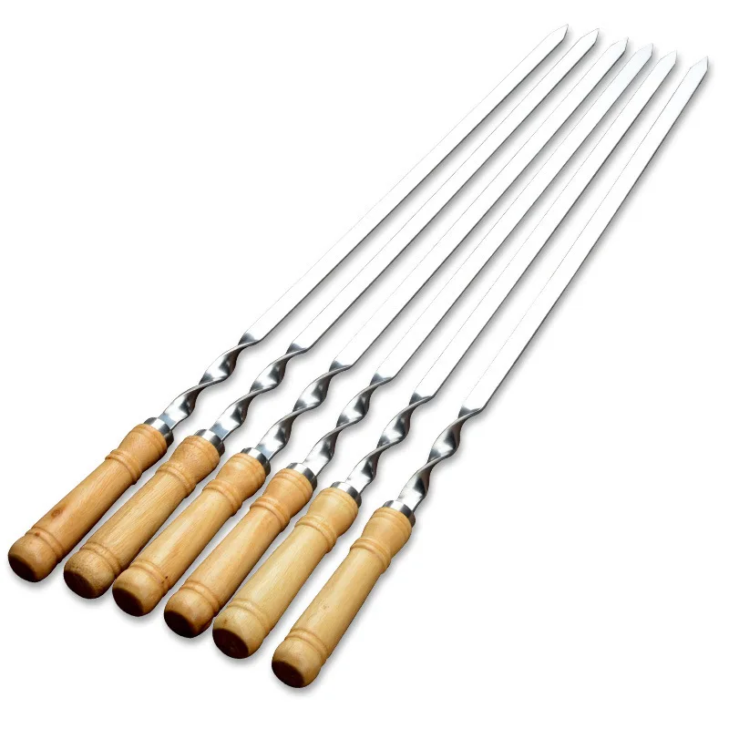 

6Pieces 22 Inch Charcoal BBQ Skewers Stainless Steel With Nonslip Wooden Handle for Shish Kabob Chicken Shrimp and Vegetables