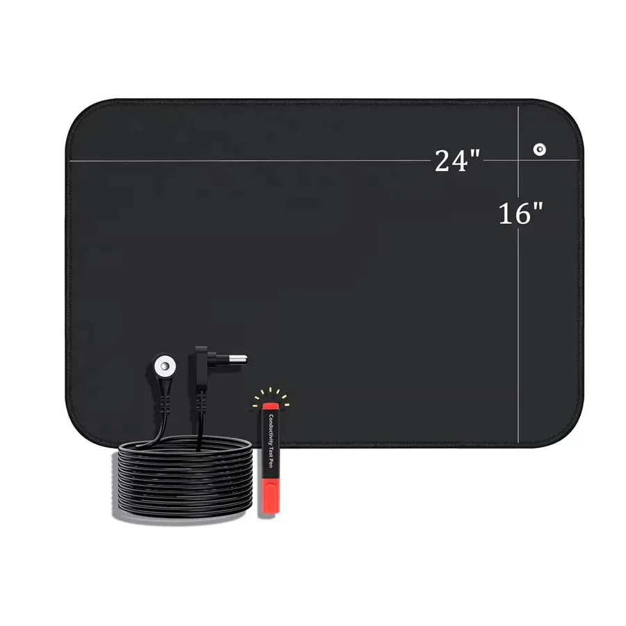 16x24" Eco-friendly Black Function Leather & Carbon Leather Desk Mat with Tester Pen Grounding Earthing Mat