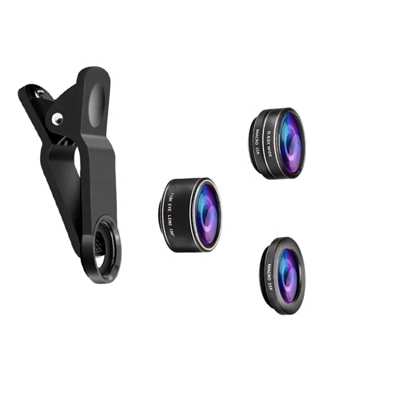 

High Quality 4K HD Camera Lens Factory Mobile Phone Fisheye 198 degree 0.63X Wide Angle 15X Macro Lens for iPhone