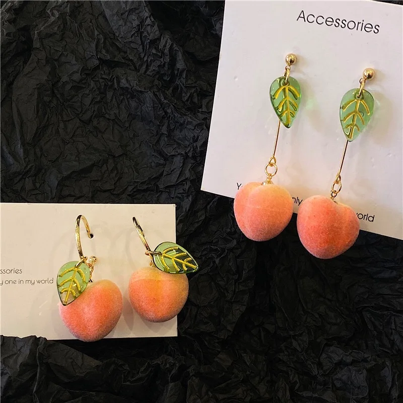 

S925 Silver Needle Cute Girl Earrings Peach Earrings