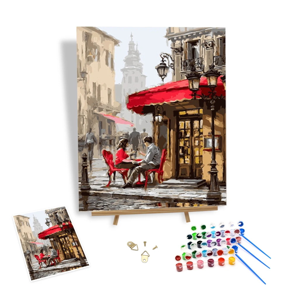 

New Product Wholesale Painting by Numbers Street Romantic Couple Diy Scenery Coloring Oil Canvas Picture Wall Art