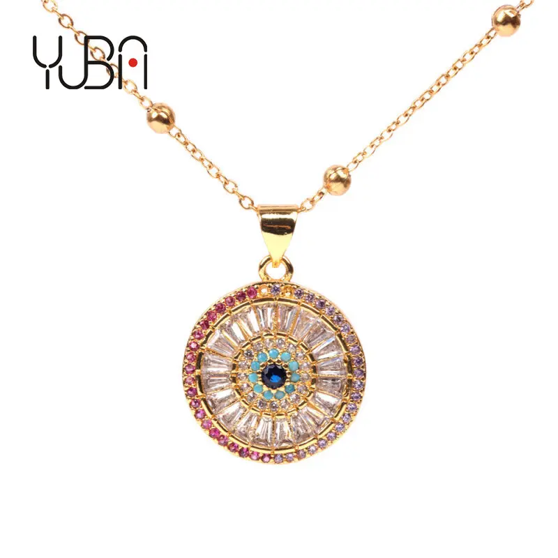 

Personalized Pave Full Clear Cubic Zirconia Eyes Pendant Necklace PVD Plating Round CZ Zircon Evil Eyes Pendant Necklace
