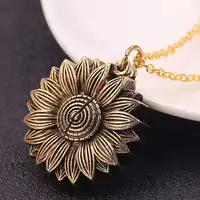 

Antique jewelry open pendant sunflower locket necklace women