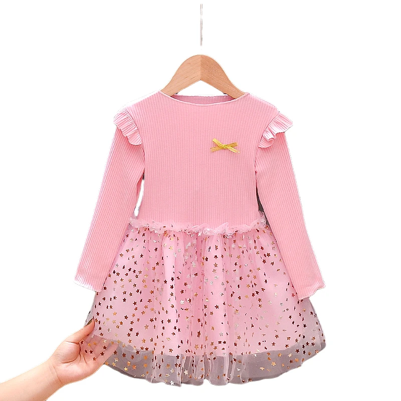 

2020 New Designed Children Kids Toddler Girls Party Skirt Star Sequins Fluffy Dress, Black, pink, red
