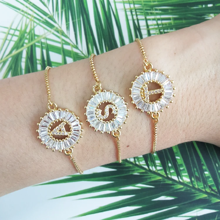 

Hot Sale A-Z Diamond Rhinestone Bracelets initial Bracelet for Women, Gold