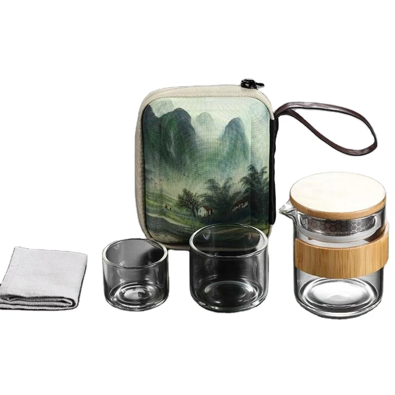 

Travel Outdoor Mini Portable teapot Glass Kung Fu Tea Set, Transparent